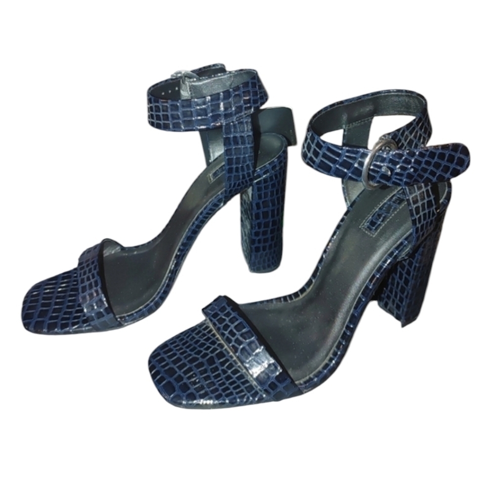 Forever 21 Black Croc-Embossed Strappy Heels, Size 9, NWT